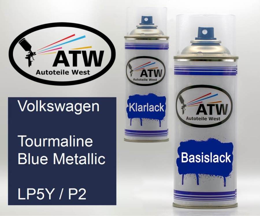 Volkswagen, Tourmaline Blue Metallic, LP5Y / P2: 400ml Sprühdose + 400ml Klarlack - Set, von ATW Autoteile West.